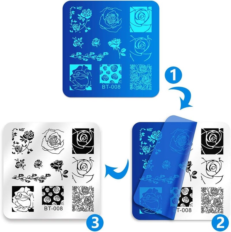 Biutee Nail Stamping Plates Set 12pcs Nail Plates 1stamper 1scraper 1storage bag Nail plate Template Image Plate Stencil Nails Tool (C) - Image 4