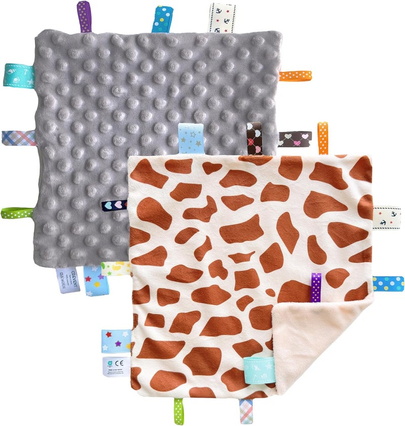 CREVENT Tag Security Blankets for Babies, Soft Small Loveys for Boys, Baby Comforter Sensory Blanket, Great Gifts for Birthday Baby Shower (24X24cm GiraffeDot+Grey) - Image 1