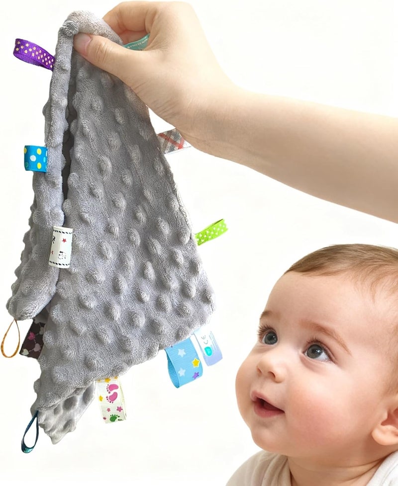 CREVENT Tag Security Blankets for Babies, Soft Small Loveys for Boys, Baby Comforter Sensory Blanket, Great Gifts for Birthday Baby Shower (24X24cm GiraffeDot+Grey) - Image 3