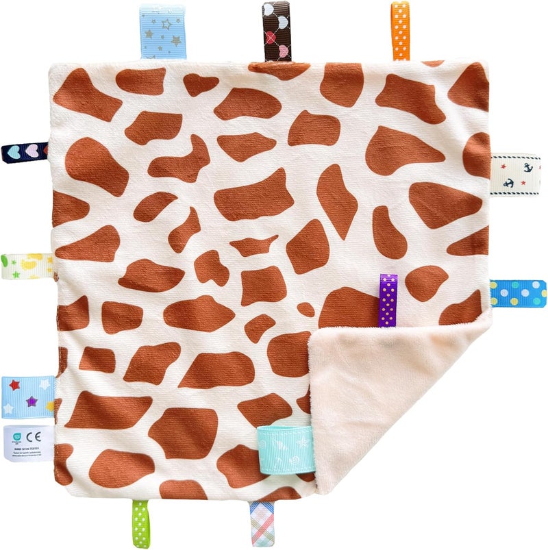 CREVENT Tag Security Blankets for Babies, Soft Small Loveys for Boys, Baby Comforter Sensory Blanket, Great Gifts for Birthday Baby Shower (24X24cm GiraffeDot+Grey) - Image 5