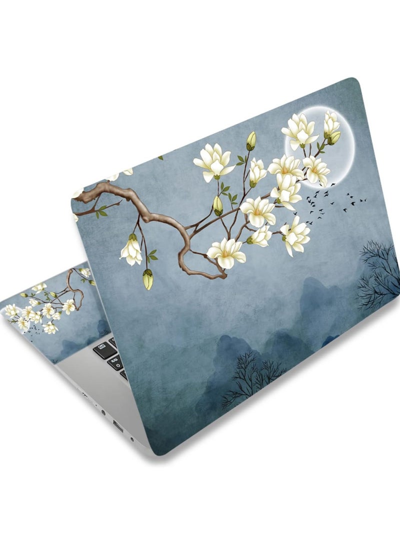 Today Idea Laptop Skin Sticker Decal, 12 13 13.3 14 15 15.4 15.6 inch Laptop Art Decal Protector Notebook Netbook PC 15.6" Universal Vinyl Cover, White Magnolia Flower - Image 1