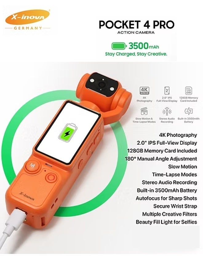 X-Inova Pocket 4 PRO 4K Ultra HD Action Camera White - Image 4