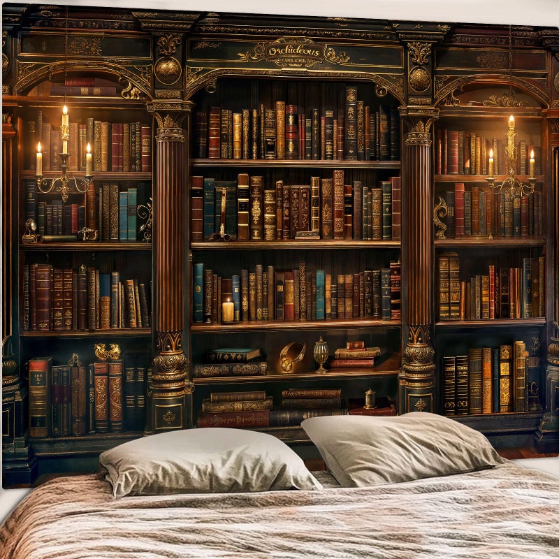 Accnicc Vintage Bookshelf Tapestry Medieval Art Book Tapestries Wall Hanging Gothic Dark Academia Retro Library Backdrop Tapestry for Bedroom Living Room Dorm Study Classroom 80× 60 inch - Image 1