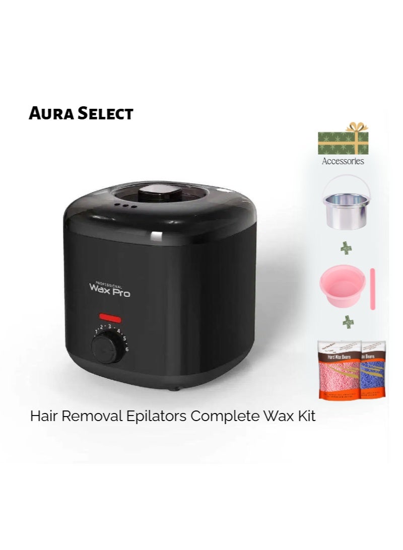 Aura Select 400ml epilators Constant Temperature Wax Warmer – PTC Fast Heating Hair Removal Waxing Kit with Original Aluminum Pot + Spare Silicone Pot & Silicone Spatula, 2×100g Wax Beans (Black) - Image 1
