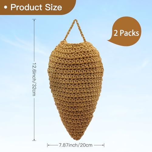 Vecacosic 2 Pack Large Crochet Wasp Nest Decoys Hanging Fake Hornet Nest Decoy Crochet Wasp Nest Decorative Items Fake Bee Hive for Outdoor Patio Eaves Orchard Dark Earthy - Image 3