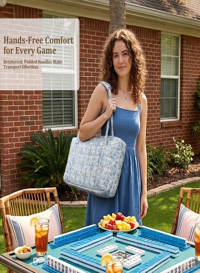 BBIQI Quilted American Mahjong Tote Bag Set, 3-Piece Mahjong Carrying Shoulder Bag Storage for Tiles, Racks and Card Pusher (Case Only) (Blue Floral) - Image 3