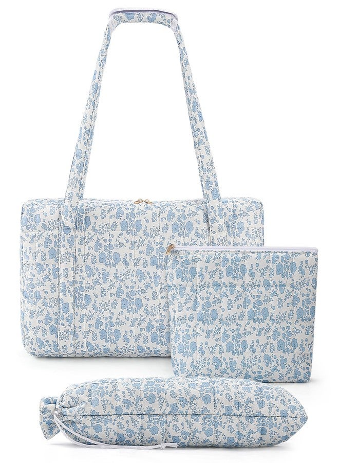 BBIQI Quilted American Mahjong Tote Bag Set, 3-Piece Mahjong Carrying Shoulder Bag Storage for Tiles, Racks and Card Pusher (Case Only) (Blue Floral) - Image 1