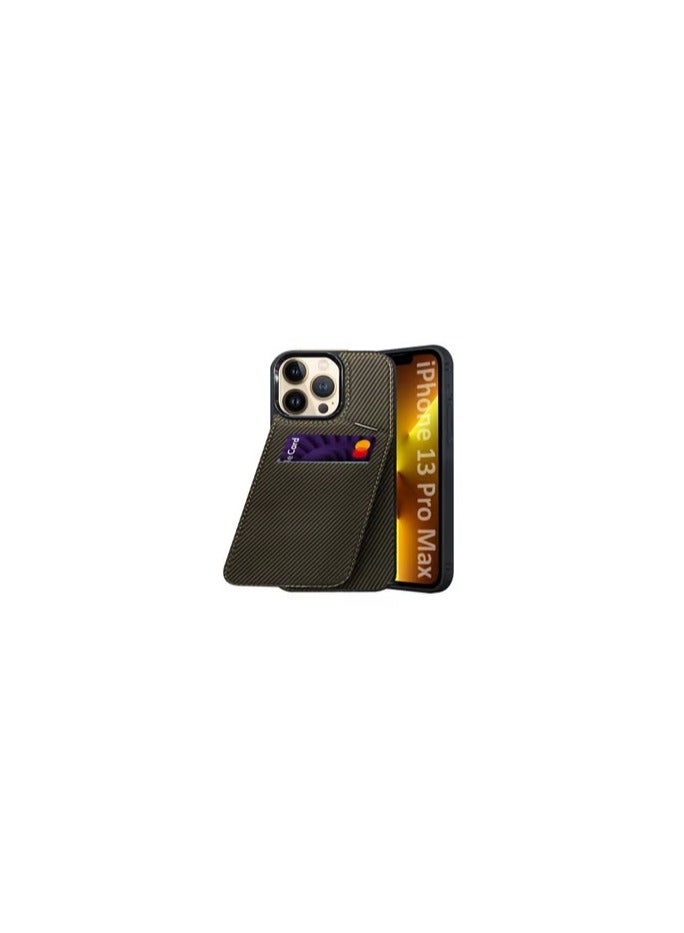 CATANES iPhone 13 Pro Max Case Cover Leather with Card Holder and Kickstand for Men Women Phone Case with Carbon Fiber Pattern  - Image 2