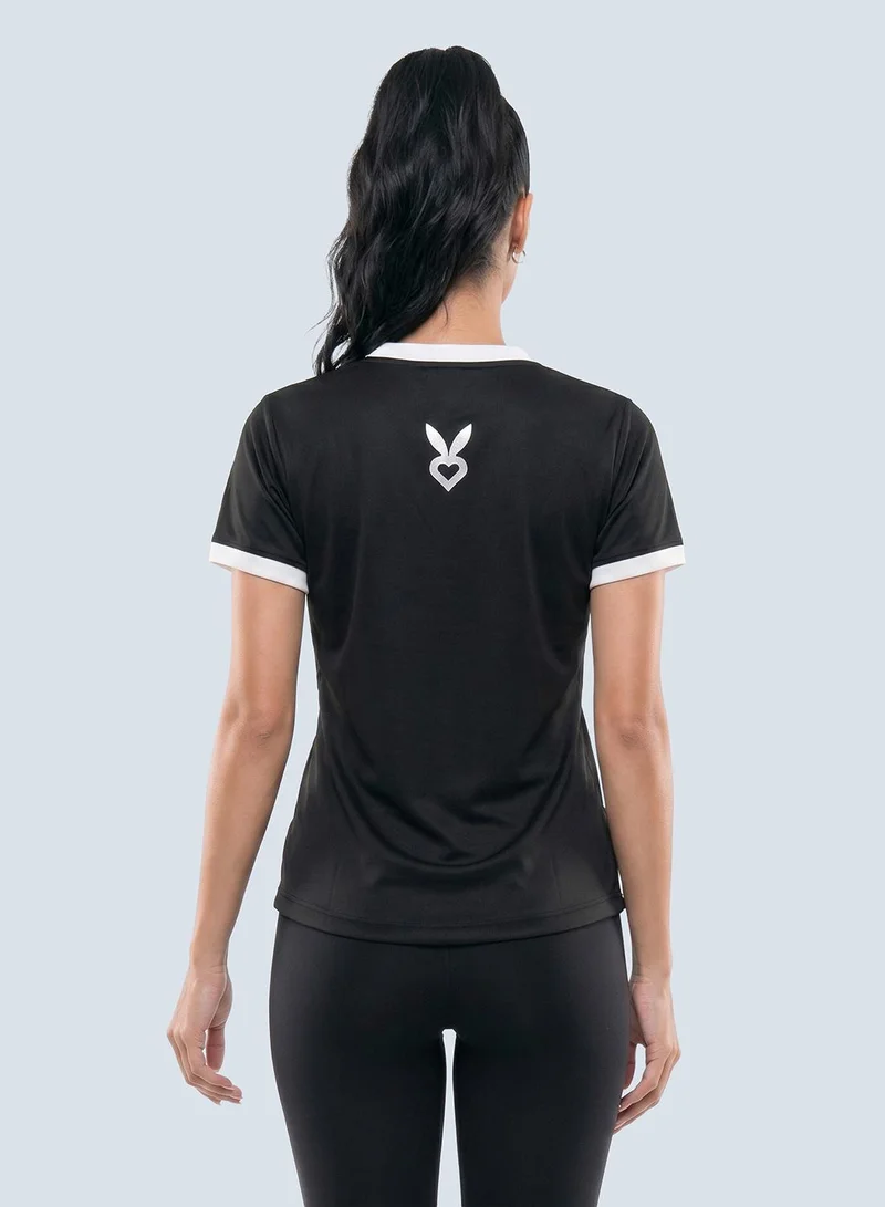Cardio Bunny black Women's Regular Fit Varsity Tee With Short Sleeve for Women | Best Price UAE