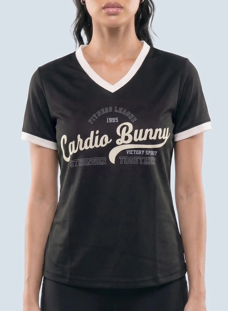 Cardio Bunny black Women's Regular Fit Varsity Tee With Short Sleeve for Women | Best Price UAE