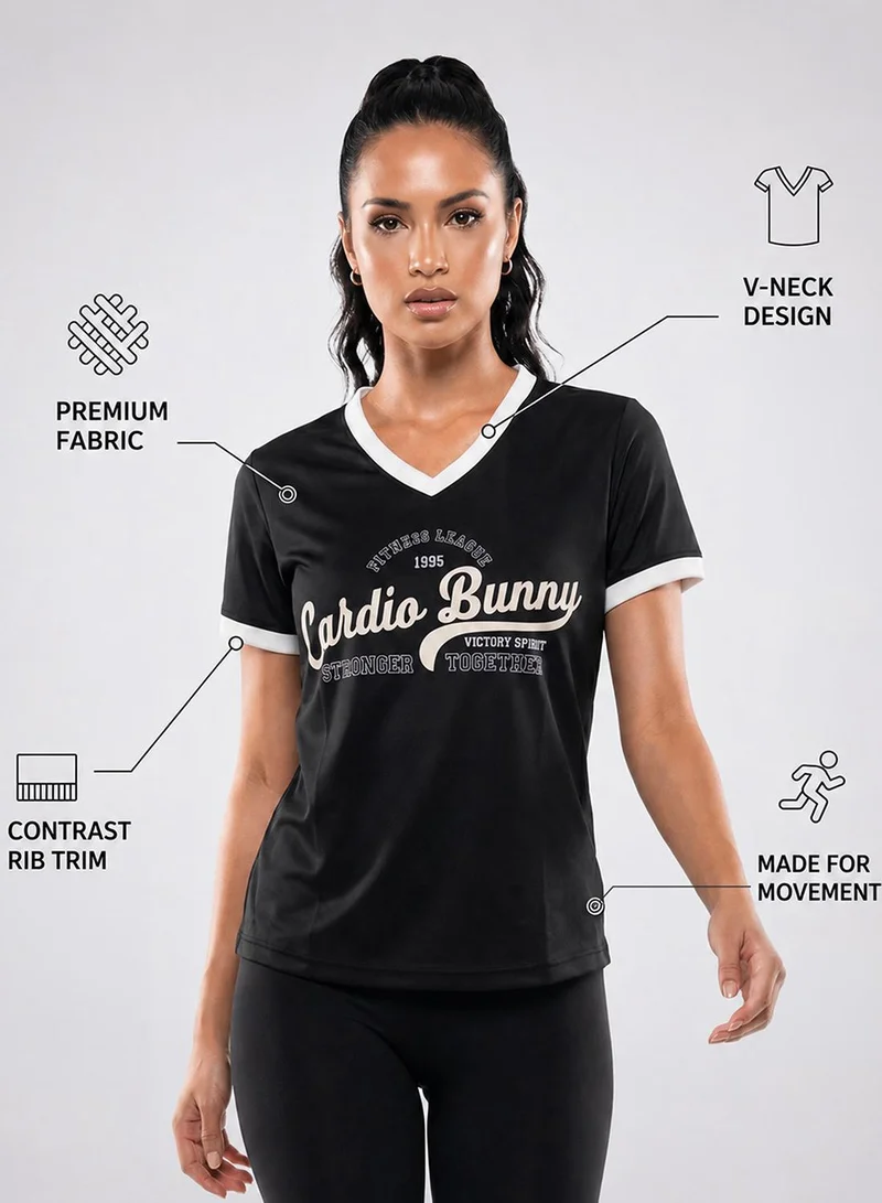Cardio Bunny Women's Regular Fit Varsity Tee With Short Sleeve