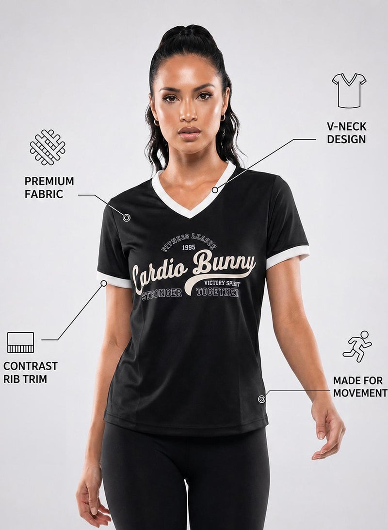 Cardio Bunny Women's Regular Fit Varsity Tee With Short Sleeve - Image 2