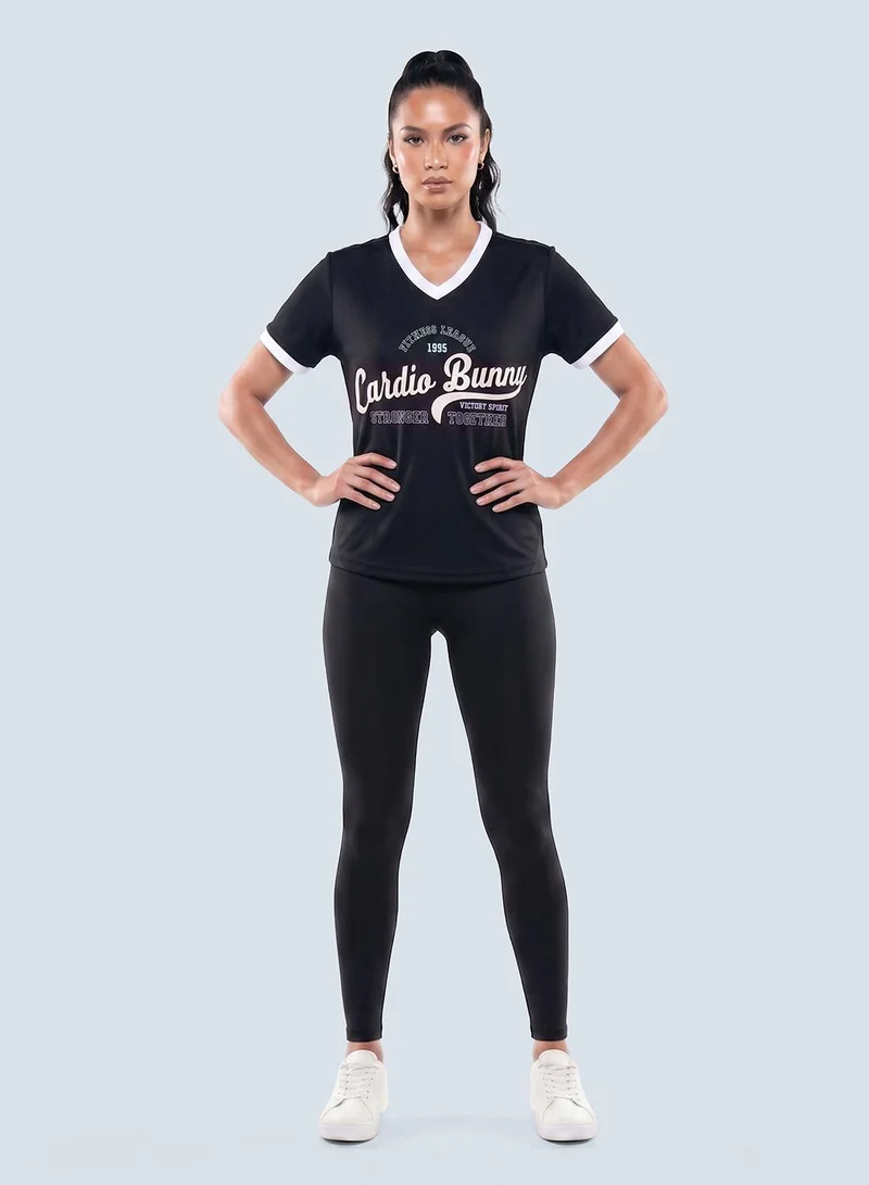 Cardio Bunny black Women's Regular Fit Varsity Tee With Short Sleeve for Women | Best Price UAE