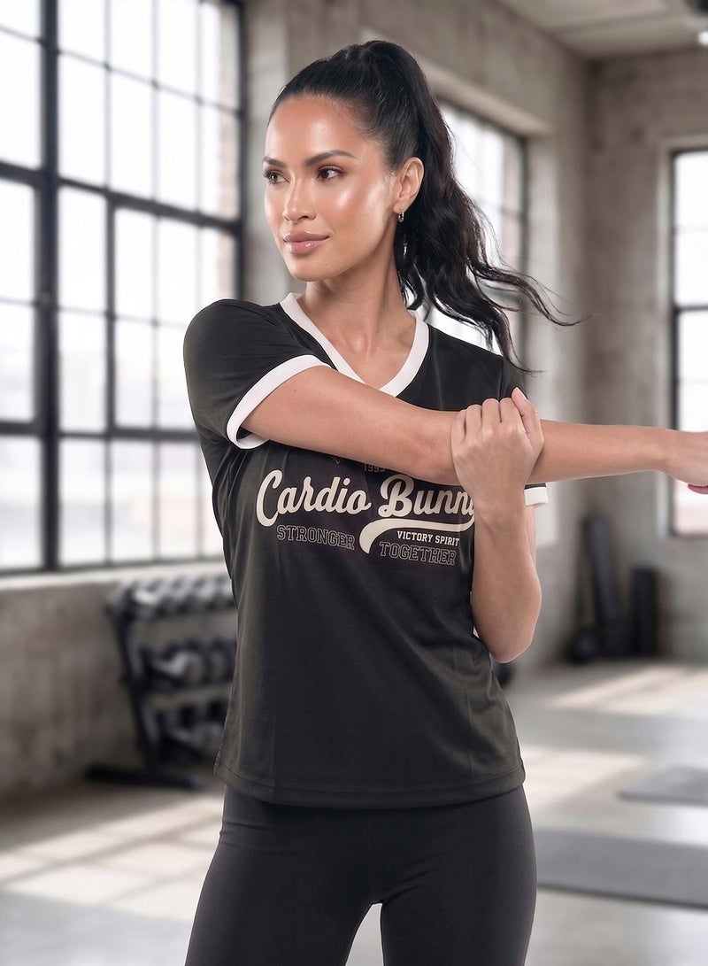 Cardio Bunny Women's Regular Fit Varsity Tee With Short Sleeve - Image 1