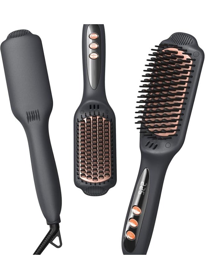 LANDOT Hair Straightener Brush for Thick & Frizzy Hair, 30s Fast Heat-Up, 12 Temp Settings (120-230°C), Negative Ion & Ceramic Bristles, Anti-Scalp Burn Technology, for Salon-Smooth Hair at Home - Image 1