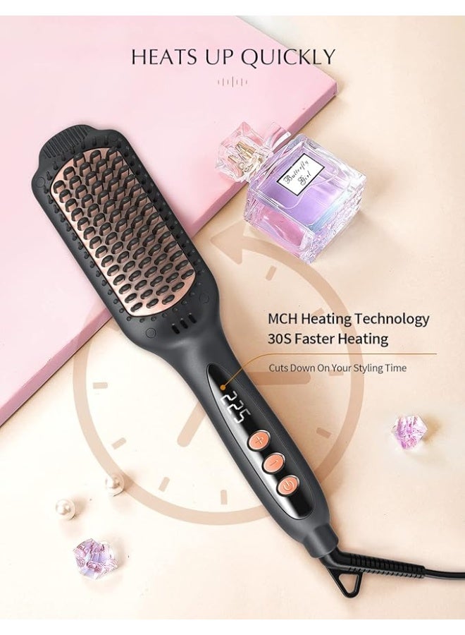 LANDOT Hair Straightener Brush for Thick & Frizzy Hair, 30s Fast Heat-Up, 12 Temp Settings (120-230°C), Negative Ion & Ceramic Bristles, Anti-Scalp Burn Technology, for Salon-Smooth Hair at Home - Image 3