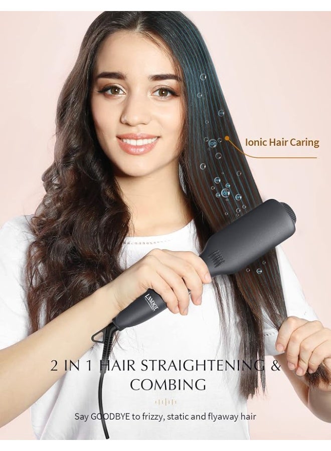 LANDOT Hair Straightener Brush for Thick & Frizzy Hair, 30s Fast Heat-Up, 12 Temp Settings (120-230°C), Negative Ion & Ceramic Bristles, Anti-Scalp Burn Technology, for Salon-Smooth Hair at Home - Image 5