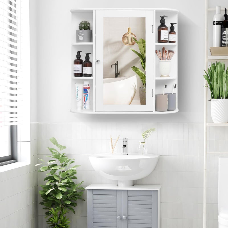 Iwell Bathroom Medicine Cabinet with Mirror, Bathroom Wall Cabinet with 2 Adjustable Shelves & 6 Open Shelves, Medicine Cabinet Organizer, Bathroom Cabinet Wall Mounted, White - Image 2