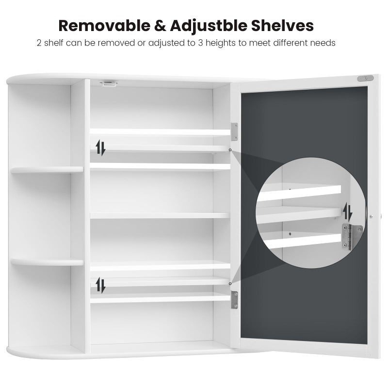 Iwell Bathroom Medicine Cabinet with Mirror, Bathroom Wall Cabinet with 2 Adjustable Shelves & 6 Open Shelves, Medicine Cabinet Organizer, Bathroom Cabinet Wall Mounted, White - Image 4