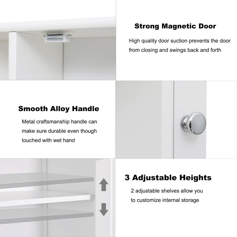 Iwell Bathroom Medicine Cabinet with Mirror, Bathroom Wall Cabinet with 2 Adjustable Shelves & 6 Open Shelves, Medicine Cabinet Organizer, Bathroom Cabinet Wall Mounted, White - Image 5