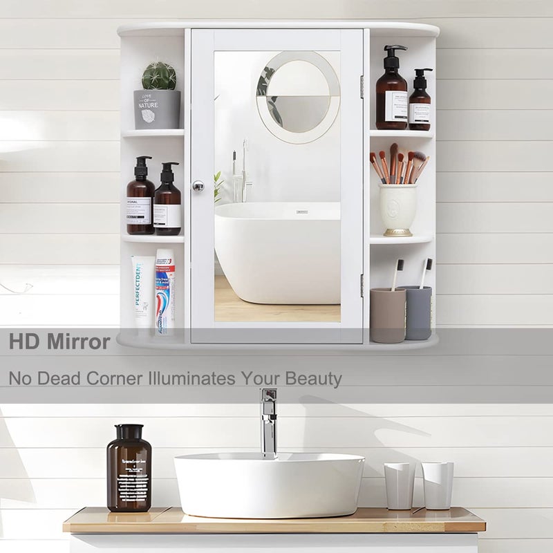 Iwell Bathroom Medicine Cabinet with Mirror, Bathroom Wall Cabinet with 2 Adjustable Shelves & 6 Open Shelves, Medicine Cabinet Organizer, Bathroom Cabinet Wall Mounted, White - Image 3