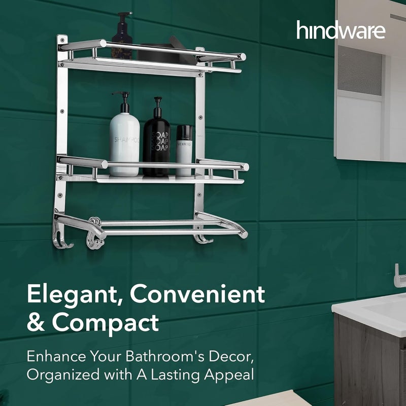 hindware رف حمام متعدد الأغراض 3 طبقات | مصنوع من الفولاذ المقاوم للصدأ | قابل للطي ومريح | موفر للمساحة - Image 5