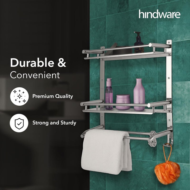 hindware رف حمام متعدد الأغراض 3 طبقات | مصنوع من الفولاذ المقاوم للصدأ | قابل للطي ومريح | موفر للمساحة - Image 4