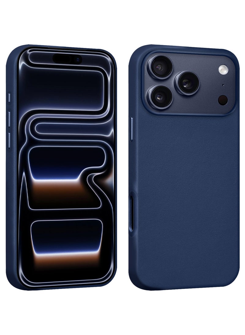 CATANES 2 Pieces Premium Leather Case for iPhone 17 Pro Max – Shockproof, Waterproof, Matte Finish, Anti-Slip, Slim Fit with Shockproof Screen Protector - Deep Blue - Image 3