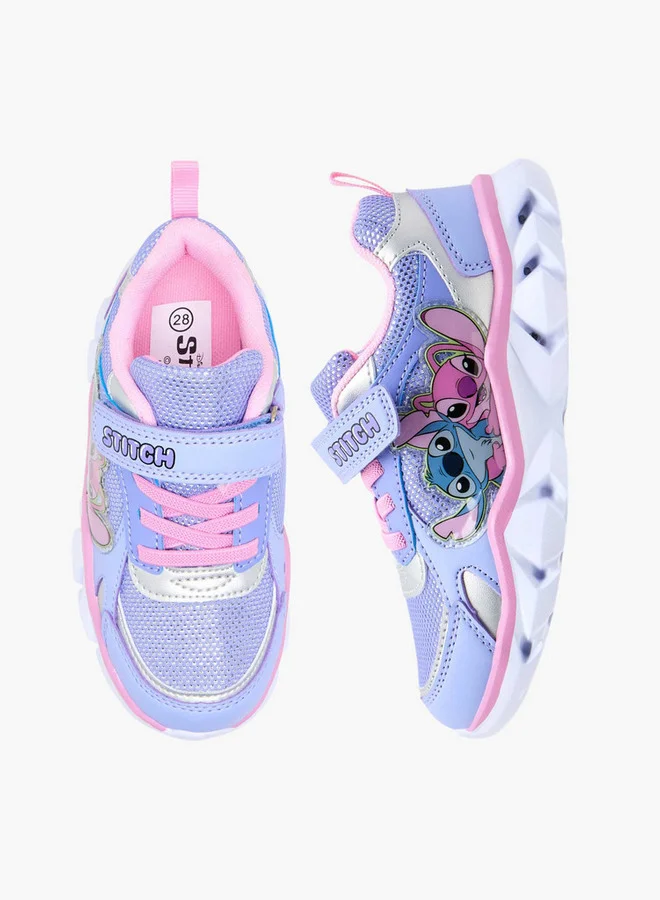 ديزني Girls Stitch Print Light-Up Sneakers with Hook and Loop Closure