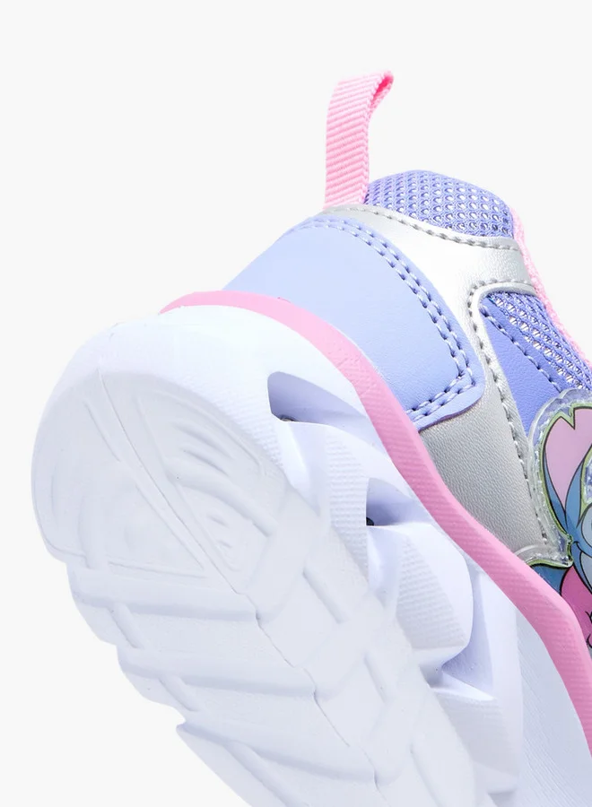 Disney Girls Stitch Print Light-Up Sneakers with Hook and Loop Closure