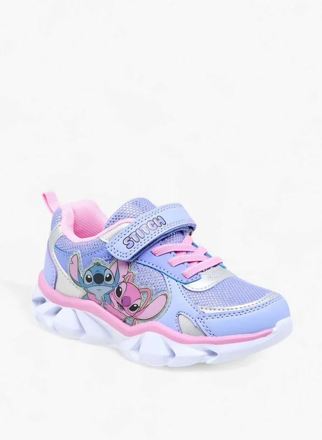 Disney Girls Stitch Print Light-Up Sneakers with Hook and Loop Closure