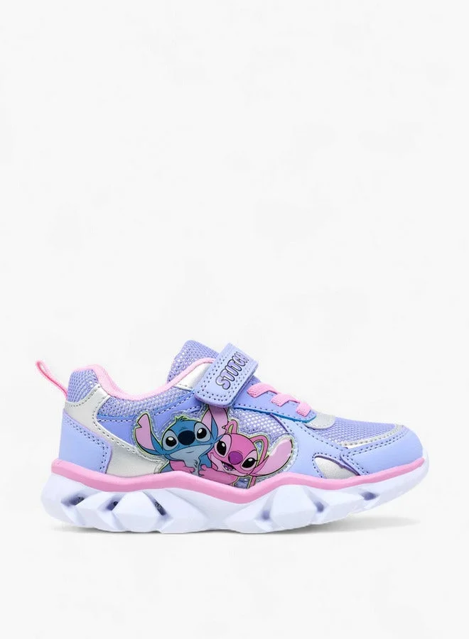 Disney Girls Stitch Print Light-Up Sneakers with Hook and Loop Closure