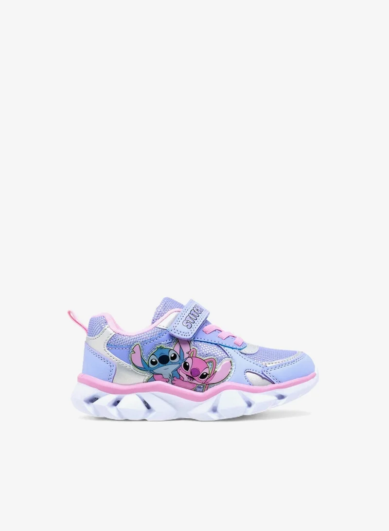 Disney Girls Stitch Print Light-Up Sneakers with Hook and Loop Closure