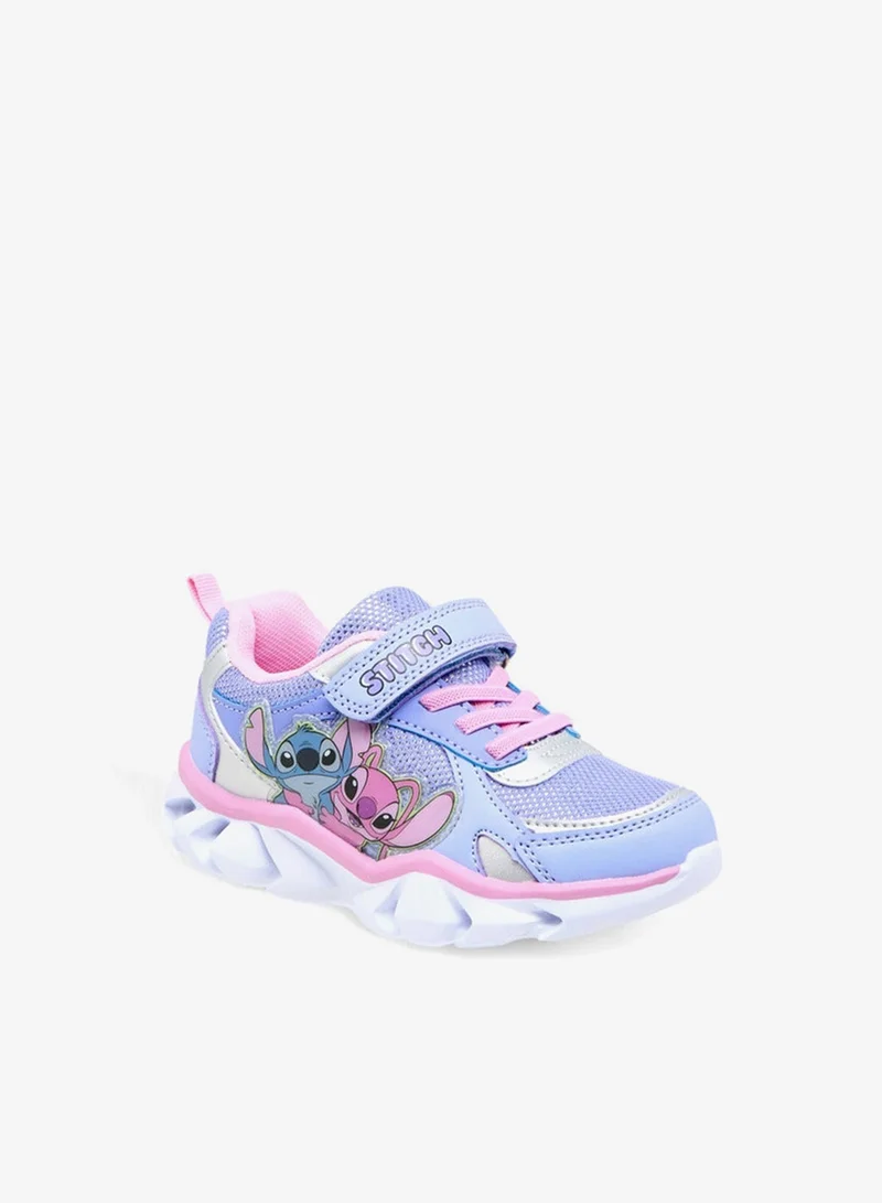Disney Girls Stitch Print Light-Up Sneakers with Hook and Loop Closure