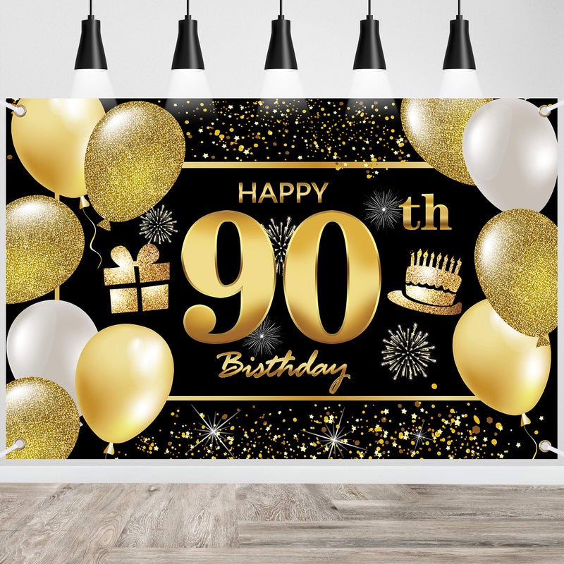 IMISI 90th Birthday Banner Decorations for Men Party Backdrop - Image 2