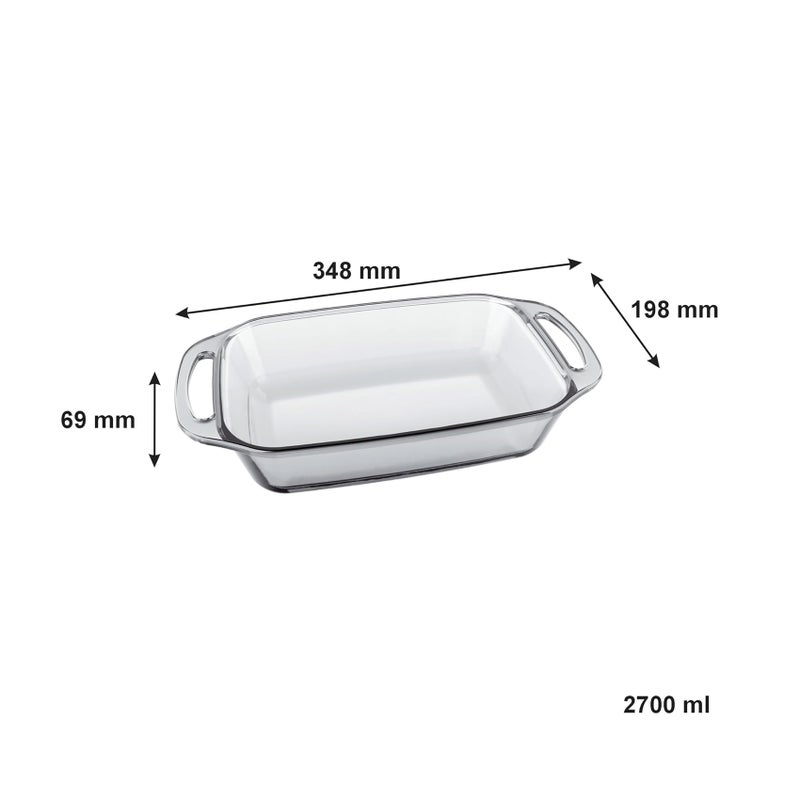 Marinex Medium Rectangular Glass Roaster with Handle 2.7L, Oven Safe Transparent Bakeware for Lasagna, Cakes, Brownies, Roasting & Casseroles  Heat Resistant Durable Glass Dish for Home & Kitchen - Image 2