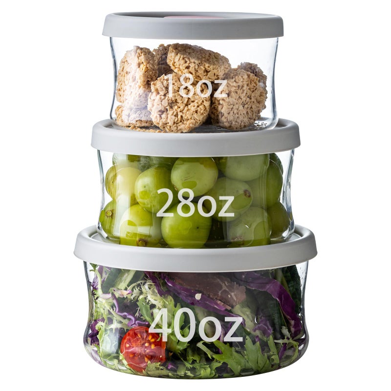 wangsdjy Glass Food Storage Containers with Lids, Leak-Proof BPA Free Round Glass Containers with Lids for Storage soups and leftovers - Microwave, Dishwasher, Freezer Safe (Gray 3PCS) - Image 1