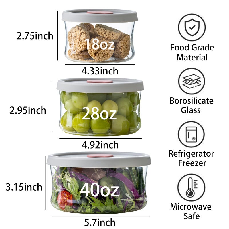 wangsdjy Glass Food Storage Containers with Lids, Leak-Proof BPA Free Round Glass Containers with Lids for Storage soups and leftovers - Microwave, Dishwasher, Freezer Safe (Gray 3PCS) - Image 2