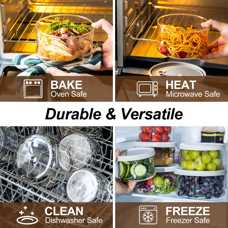 wangsdjy Glass Food Storage Containers with Lids, Leak-Proof BPA Free Round Glass Containers with Lids for Storage soups and leftovers - Microwave, Dishwasher, Freezer Safe (Gray 3PCS) - Image 5