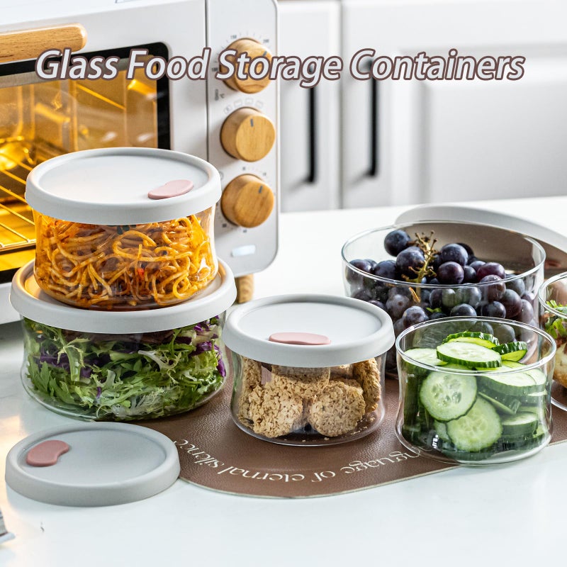 wangsdjy Glass Food Storage Containers with Lids, Leak-Proof BPA Free Round Glass Containers with Lids for Storage soups and leftovers - Microwave, Dishwasher, Freezer Safe (Gray 3PCS) - Image 3