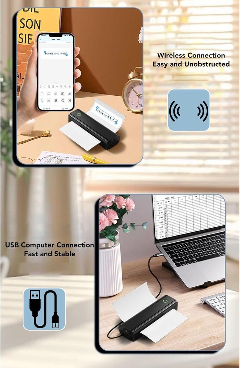 Hilitand Portable Inkless Printer, Compact Cordless Thermal Printer with USB Connection 203DPI Accuracy Inkless Thermal Printing for Home Travel Office Use - Image 5