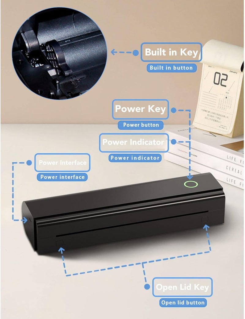 Hilitand Portable Inkless Printer, Compact Cordless Thermal Printer with USB Connection 203DPI Accuracy Inkless Thermal Printing for Home Travel Office Use - Image 4
