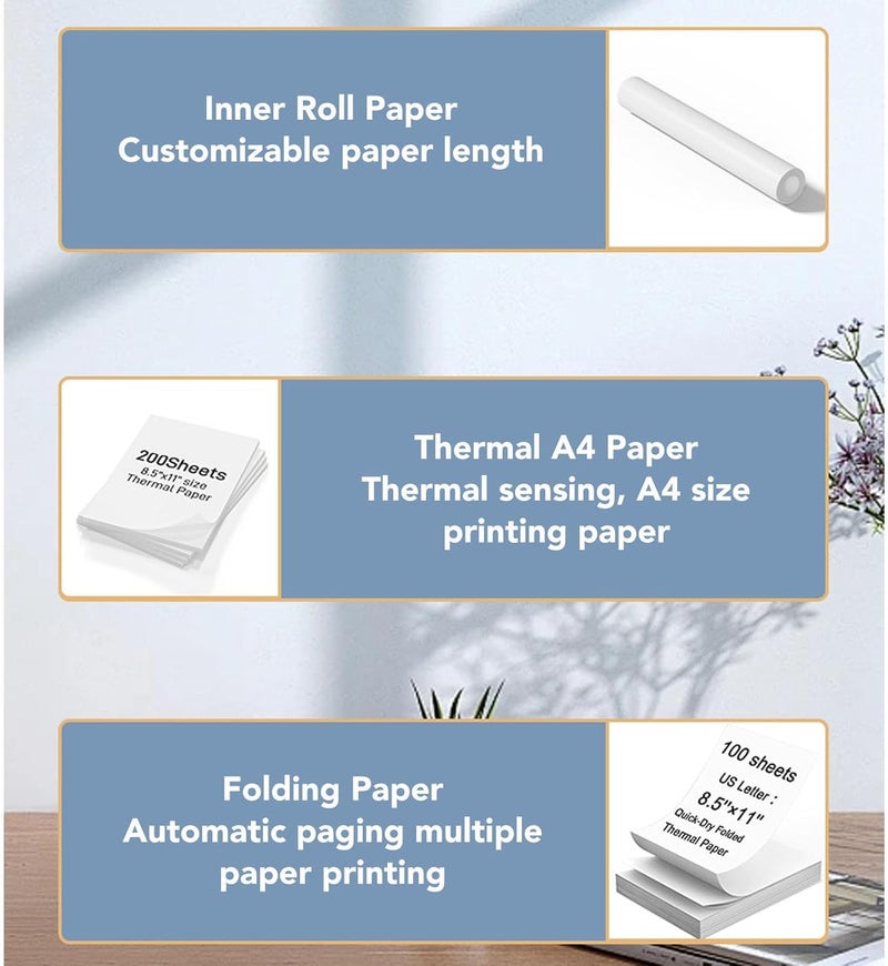 Hilitand Portable Inkless Printer, Compact Cordless Thermal Printer with USB Connection 203DPI Accuracy Inkless Thermal Printing for Home Travel Office Use - Image 3