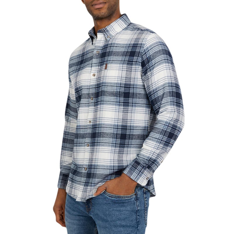 Chaps Men's Classic Fit Long Sleeve Button Down Stretch Flannel Casual Woven Shirt, Blueberry, XX-Large - Image 1