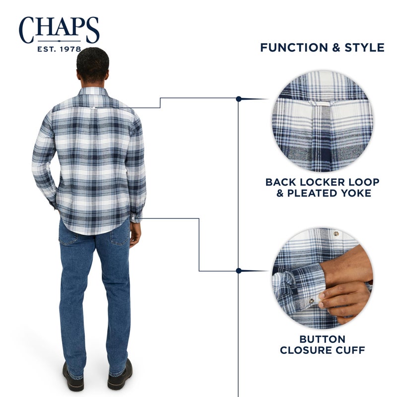 Chaps Men's Classic Fit Long Sleeve Button Down Stretch Flannel Casual Woven Shirt, Blueberry, XX-Large - Image 5