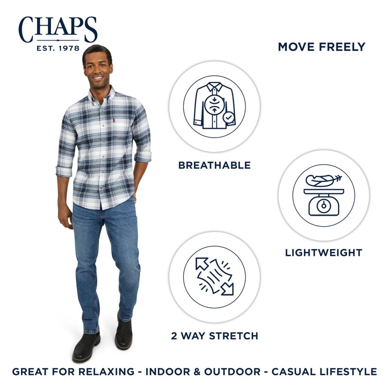 Chaps Men's Classic Fit Long Sleeve Button Down Stretch Flannel Casual Woven Shirt, Blueberry, XX-Large - Image 3