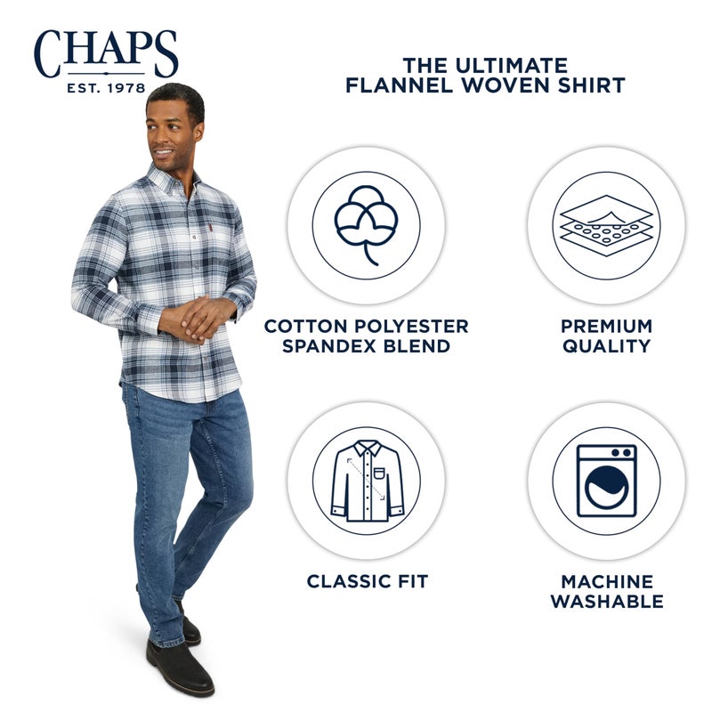 Chaps Men's Classic Fit Long Sleeve Button Down Stretch Flannel Casual Woven Shirt, Blueberry, XX-Large - Image 4