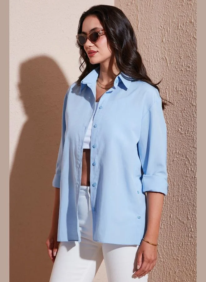 ليلا قميص نسائي قطني بقصة عادية وفتحة بأزرار