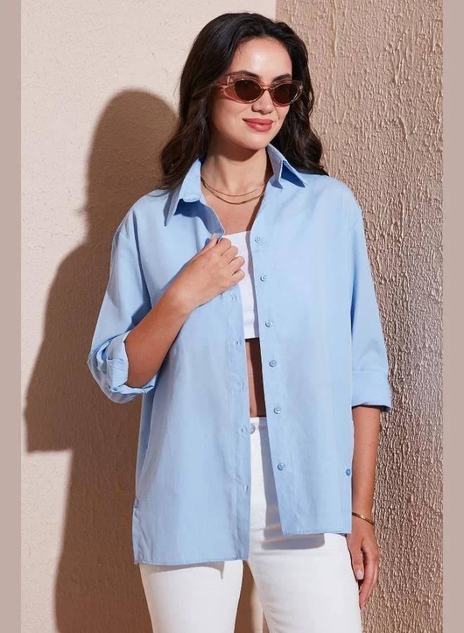 ليلا قميص نسائي قطني بقصة عادية وفتحة بأزرار