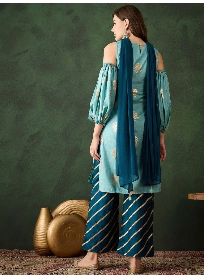AKS Cyan & Cobalt Blue Foil print Kurta set